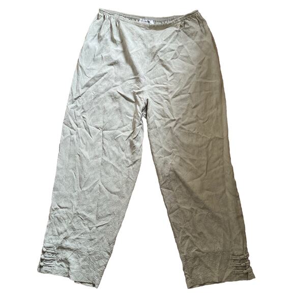 Citron Santa Monica 100% Silk Ankle Pants Chinese Frog Button Light Green Medium